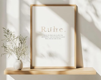 A4 Poster of Peace Quote: "Our heart is restless until it finds rest in you" by Augustine, Beige, Christian, Jesus God