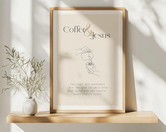 Poster Coffee & Jesus Beige Coffee A4 Happiness Christian Kitchen