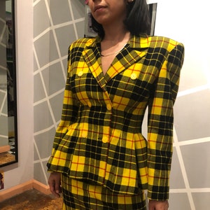 yellow plaid skirt and blazer vintage