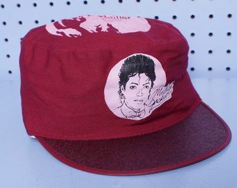 80s Vintage MICHAEL JACKSON Thriller Painters Cap MAROON