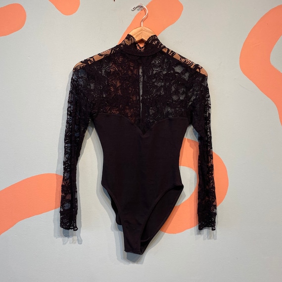 Vintage 90s Anti Flirt Black Long Sleeve Lace Cott