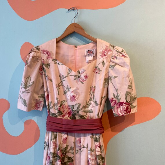 Vintage 80s Lanz Pink Floral Belted Modest Edwardi