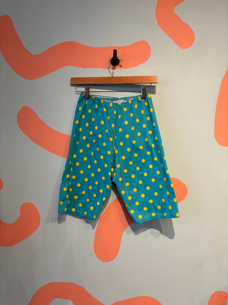 Vintage Benetton 80s Teal and Yellow Polka Dot Two Piece Shorts and T shirt Set 1980s Summer Outfit image 8