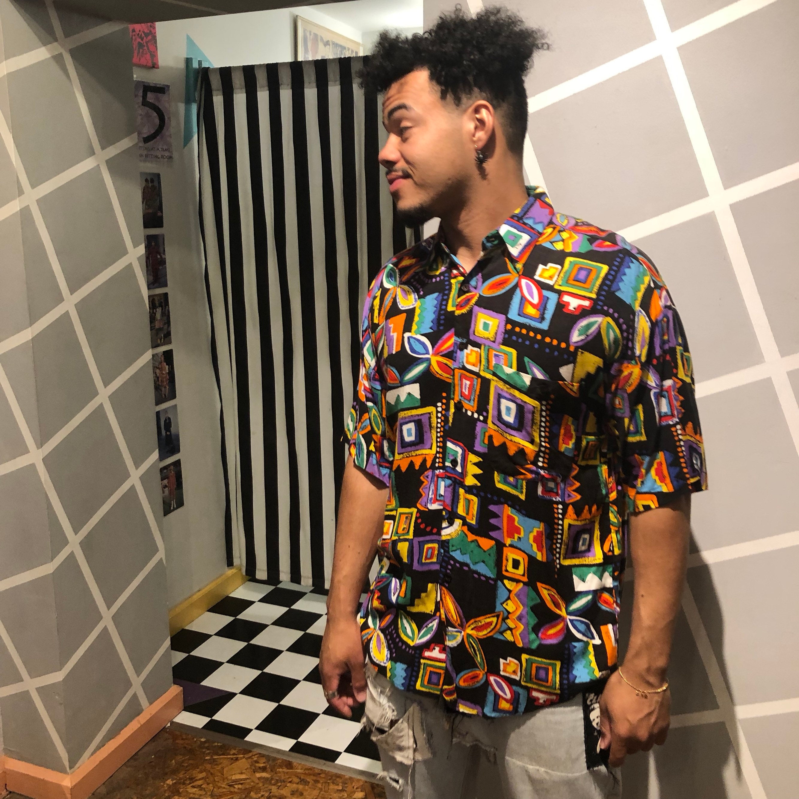 Vintage 90s New Jack Swing Style Short Sleeve Button Up Shirt Wear The Right Thing