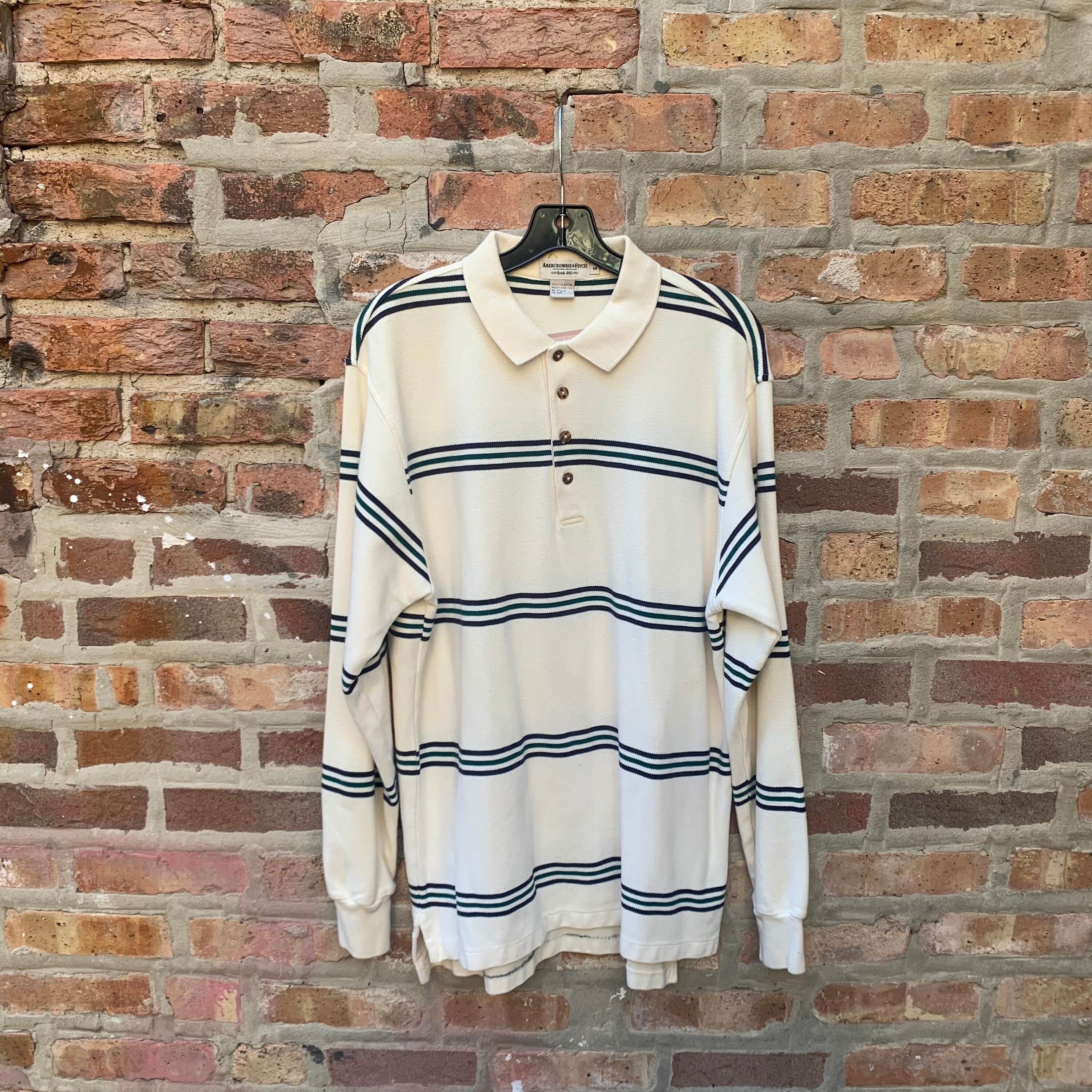 Vintage 90s Abercrombie and Fitch Cream Striped Rugby Shirt Etsy