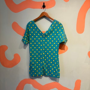 Vintage Benetton 80s Teal and Yellow Polka Dot Two Piece Shorts and T shirt Set 1980s Summer Outfit image 3