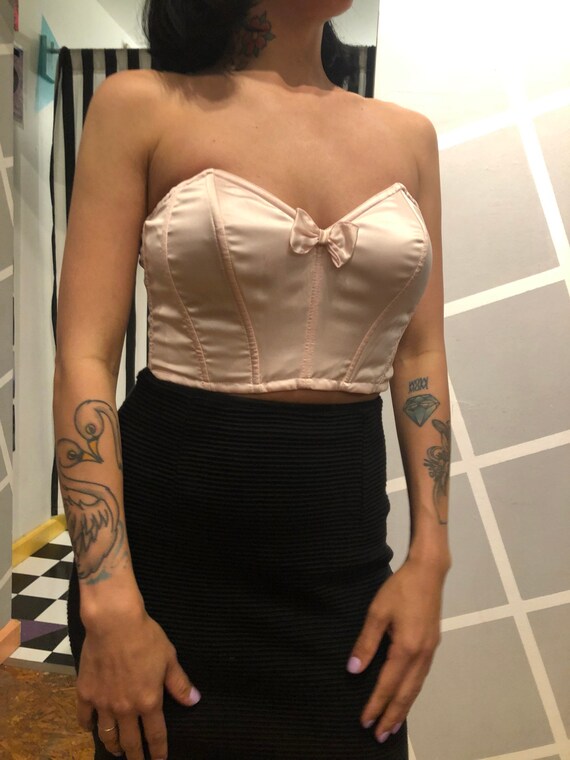 Vintage 80s Jeune Europe Pink Silk Bustier Tube To