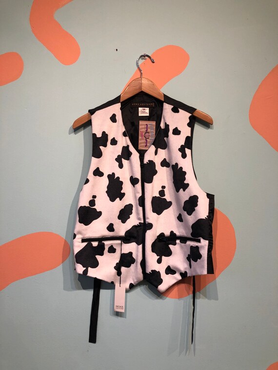Vintage 90s Fuzzy Cow Print Zip up Vest NOS