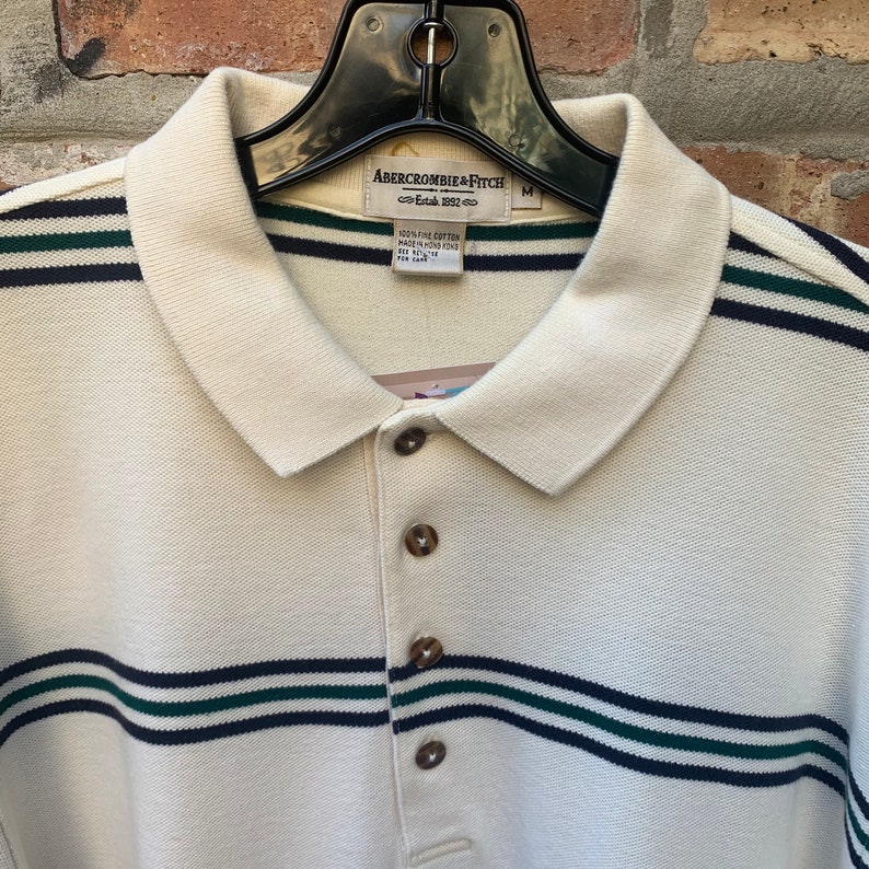 Vintage 90s Abercrombie and Fitch Cream Striped Rugby Shirt Etsy