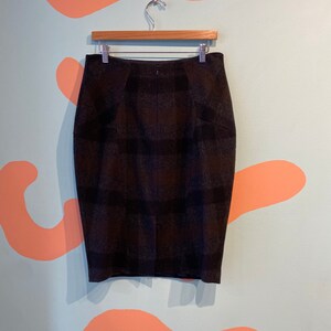 Vintage Jil Sander Wool Plaid Skirt / 1990s Pencil Skirt in Dark Colors size 40 image 6