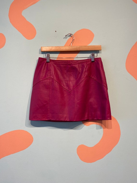 Vintage 80s Chia Fuchsia Pink Leather Mini Skirt