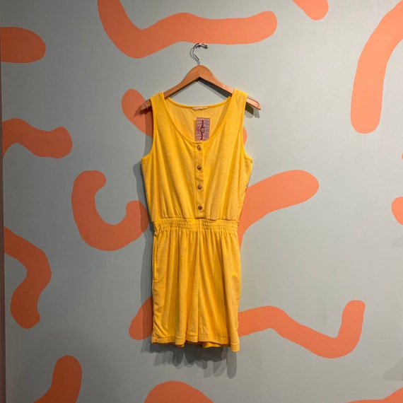 Vintage 80s Bright Yellow Sleeveless Cotton Terry