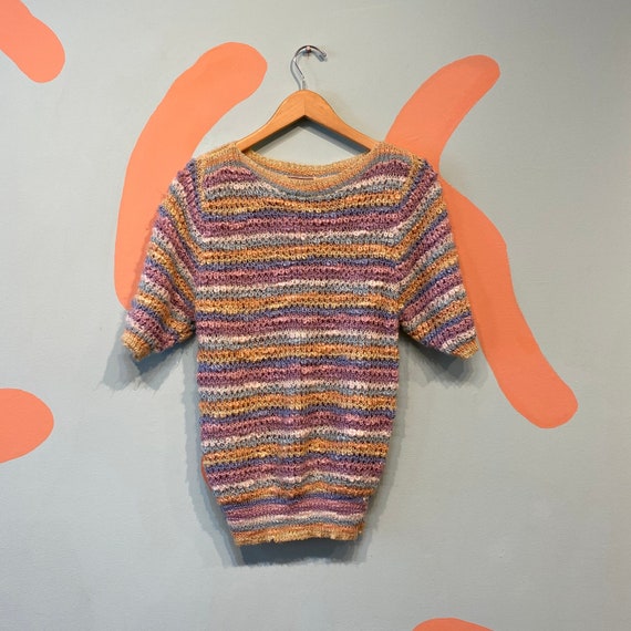 Vintage Le Moda 80s Pastel Horizontal Stripe Acryl