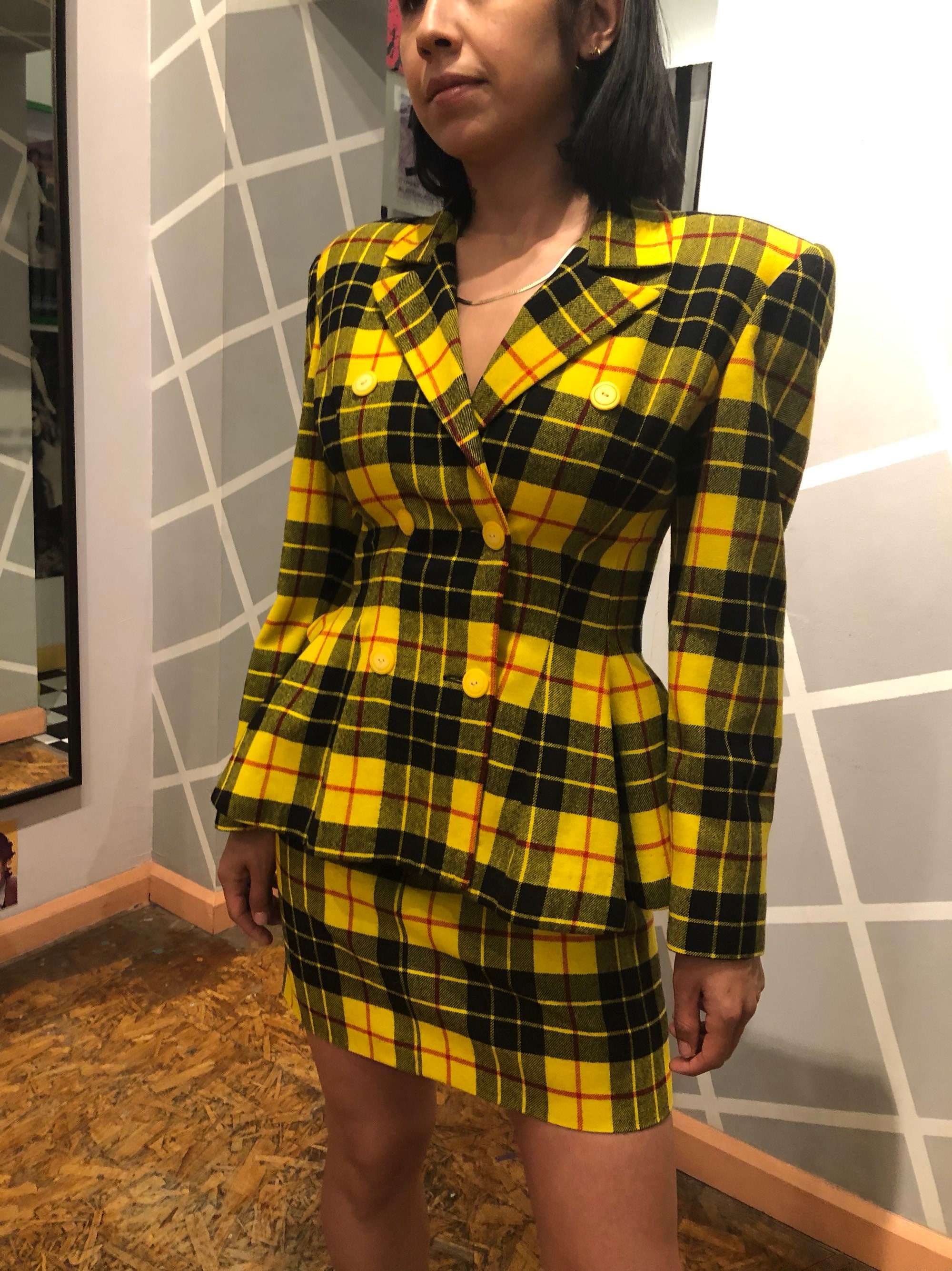 Yellow plaid hotsell skirt and jacket