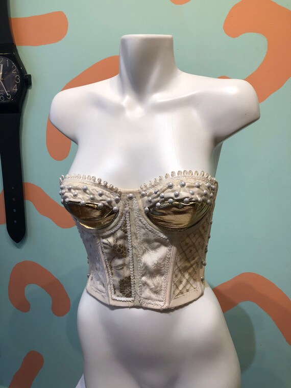 Vintage Pearl Beaded Bustier 1980s Glam