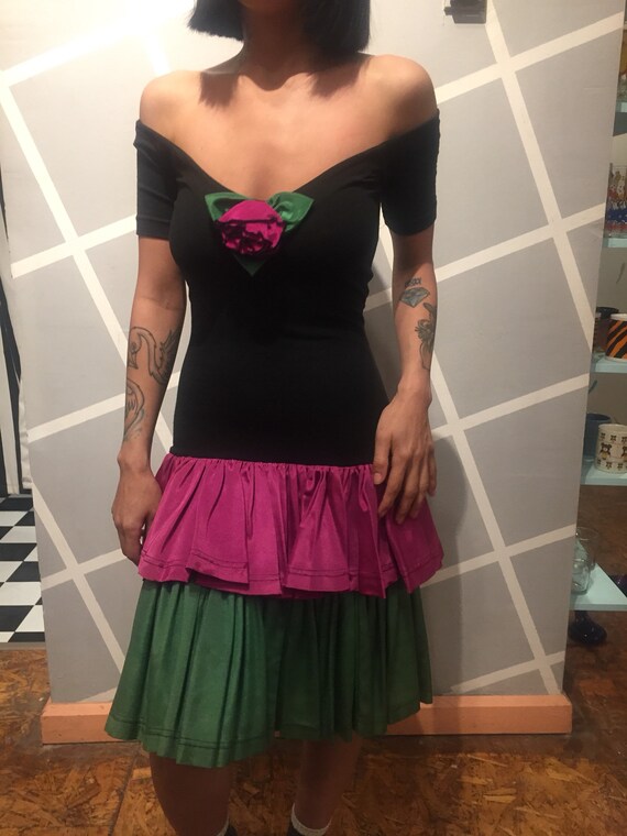 Vintage 80s BETSEY JOHNSON Dress Punk Label Ruffle