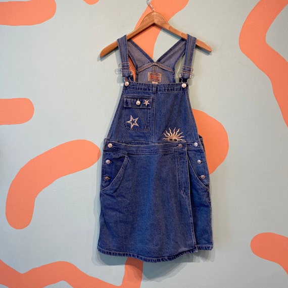 Vintage Denim Overall Romper with Embroidered Baro