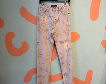 Vintage Roberto Cavalli Denim Sage Green Bamboo Print Jeans y2k Straight Leg Stretch size Small