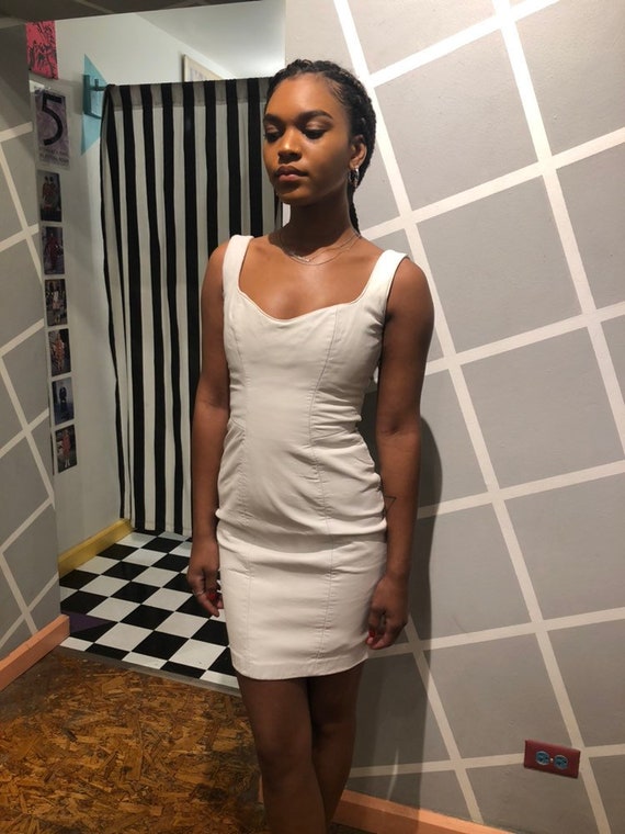 Vintage 80s MICHAEL HOBAN White Leather Tank Dress