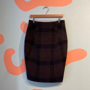 Vintage Jil Sander Wool Plaid Skirt / 1990s Pencil Skirt in Dark Colors size 40 image 8