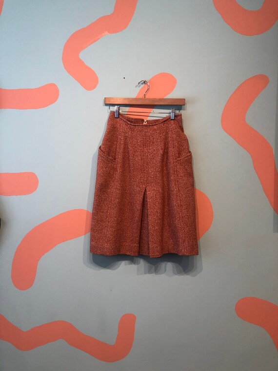 Vintage Courreges Vented Mod Skirt Rust Speckle