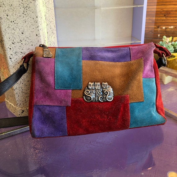 Vintage Laurel Burch Patchwork Leather Cat Purse