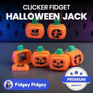 Clicker Halloween Pumpkin Jack – Stress Relief Fidget. 3D Printed Custom Keychain. Spooky Active Fun Decorative Desk Accessory.