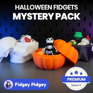 Boîte mystère effrayante surprise. Pack Fidget passionnant et ludique. Lot de citrouilles hantées. Ensemble de charmants cliquets de tête de mort.