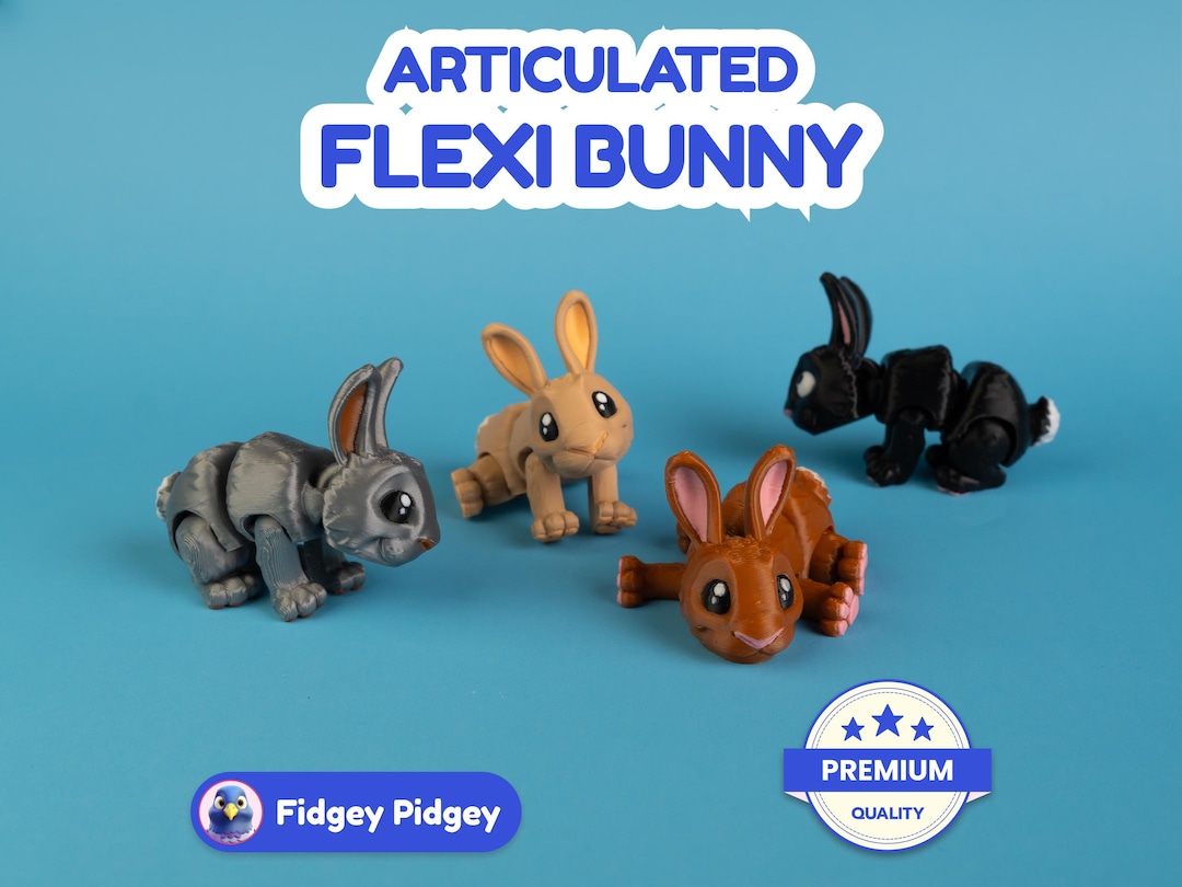 Cute Flexi Bunny Fidget for Stress Relief Articulated 3D Printed Animal ...