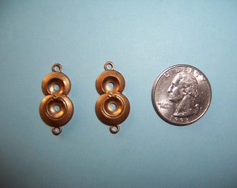 Older Vintage, Mod Dangles with 2 Rings, Heavy Struck Brass, 2 pieces