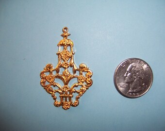 Vintage Victorian Design, Open Work Brass Centerpiece, Swags, Flowers, 1 pcs.