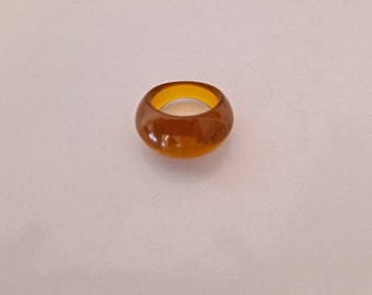 Vintage, Amber Color Lucite, Mod Bubble Ring, Size 6 1/2, 1960's