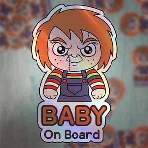 Pegatina de Chucky, el bebé a bordo / Adhesivo para coche inspirado en un muñeco de terror espeluznante y tierno / Adhesivo de seguridad para bebés / Decoración para fans de Child's Play