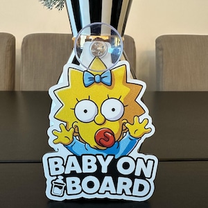 Durável - alumínio leve - Bebê a bordo - Placa Maggie Simpson - Inclui ventosa