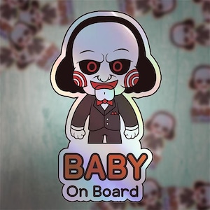 Sticker Baby aan boord-puzzel | Griezelig schattig zaagfilm autosticker | Veiligheidssticker Halloween-horrorbaby | Uniek autodecor