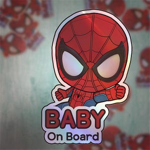 Naklejka na samochód z postacią superbohatera Baby On Board | Uroczy superbohaterski motyw | Naklejka na samochód z motywem bezpieczeństwa dziecka | Dekoracja samochodowa z postacią superbohatera