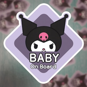 Sticker baby aan boord - autoraamsticker - bord babyveiligheid - sticker geïnspireerd op Sanrio Kuromi - coole auto-accessoires voor kinderen