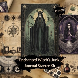Diário de Bruxa Encantada, Pacote de Efêmeras de Bruxaria, Mágico, Grimório, Álbum de Recortes de Bruxa, Colagem Gótica, Cartas de Feitiços, ATC, Marcadores