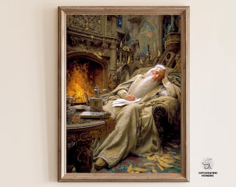 Wizard Headmaster Sleeping Art Print | Fantasy Book Lover Gift (Digital Download)