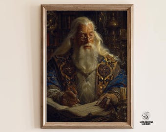 Wizard Headmaster Study Art Print – Fantasy Book Lover Gift, Dark Academia Decor (Digital Download)