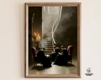 Magical Common Room Print, Dark Academia Wall Art, Fantasy Book Lover Gift (Digital Download)