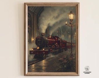 Wizarding School Steam Train Art Print, Dark Academia Castle (Digital Download)