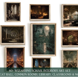 60+ Magical Castle Interior Art Set - Great Hall, House Common Rooms, Library, Classrooms Dark Academia Prints, Vintage Oil Painting