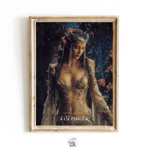 May include: A framed print featuring a woman in an ornate gown and headpiece, with the text "Light of her people" and "édenscär". The artwork has a fantasy theme, with a dark, starry background and the words "WITCHCRAFTING WONDERS" at the bottom.