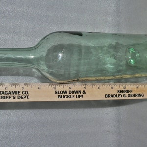 Antique Green Blown Open Pontiled Pontil Glass Bottle 12&quot;