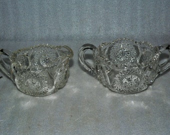 Cambridge Near Cut Crystal Creamer Sugar Glass Bowls