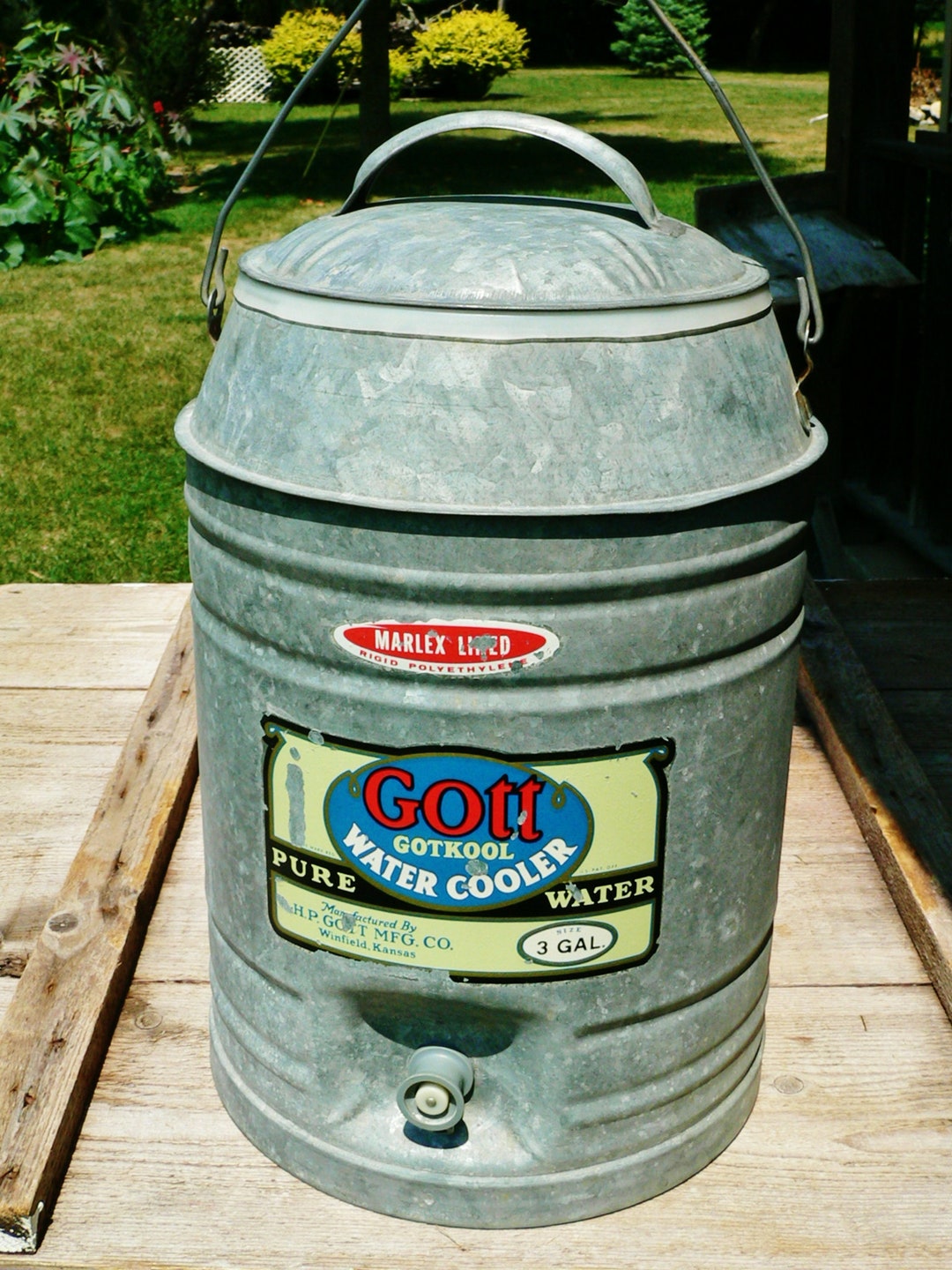Vintage Gott Galvanized Water Cooler Can 3 Gal Winfield Kansas Etsy