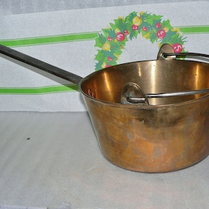 Antique Brass Kettle Iron Bail Handle Copper Rivets Candy Apple Butter Cooking Pot 11.5&quot;
