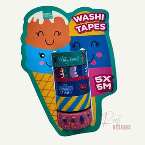 5x5M Ice Cream Washi Tape Set – Cute Summer Washi Tapes | For Journaling, Scrapbooking & Planners | FSC Paper | Kawaii Stationery