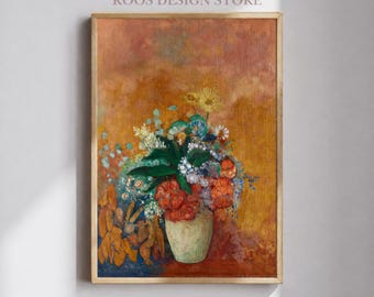 Vintage Botanical Wall Art Print, Redon Vase of Flowers, Symbolist Floral Painting, French Wall Art, Printable Art Download